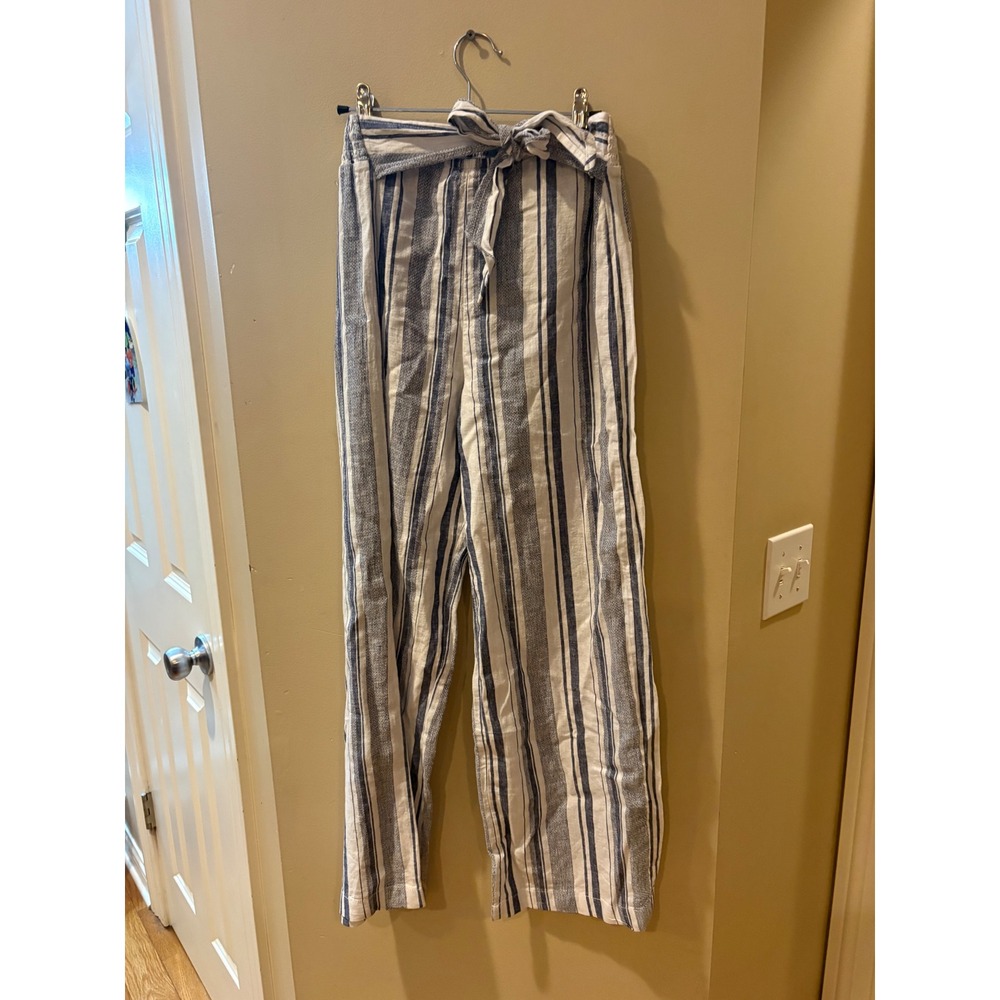 Beachlunchlounge Blue White Striped Wide Leg Pants Smocked Waist Tie size XS